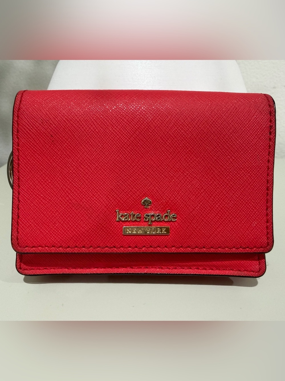 kate spade Red Saffiano Leather Compact Wallet with Gold Logo